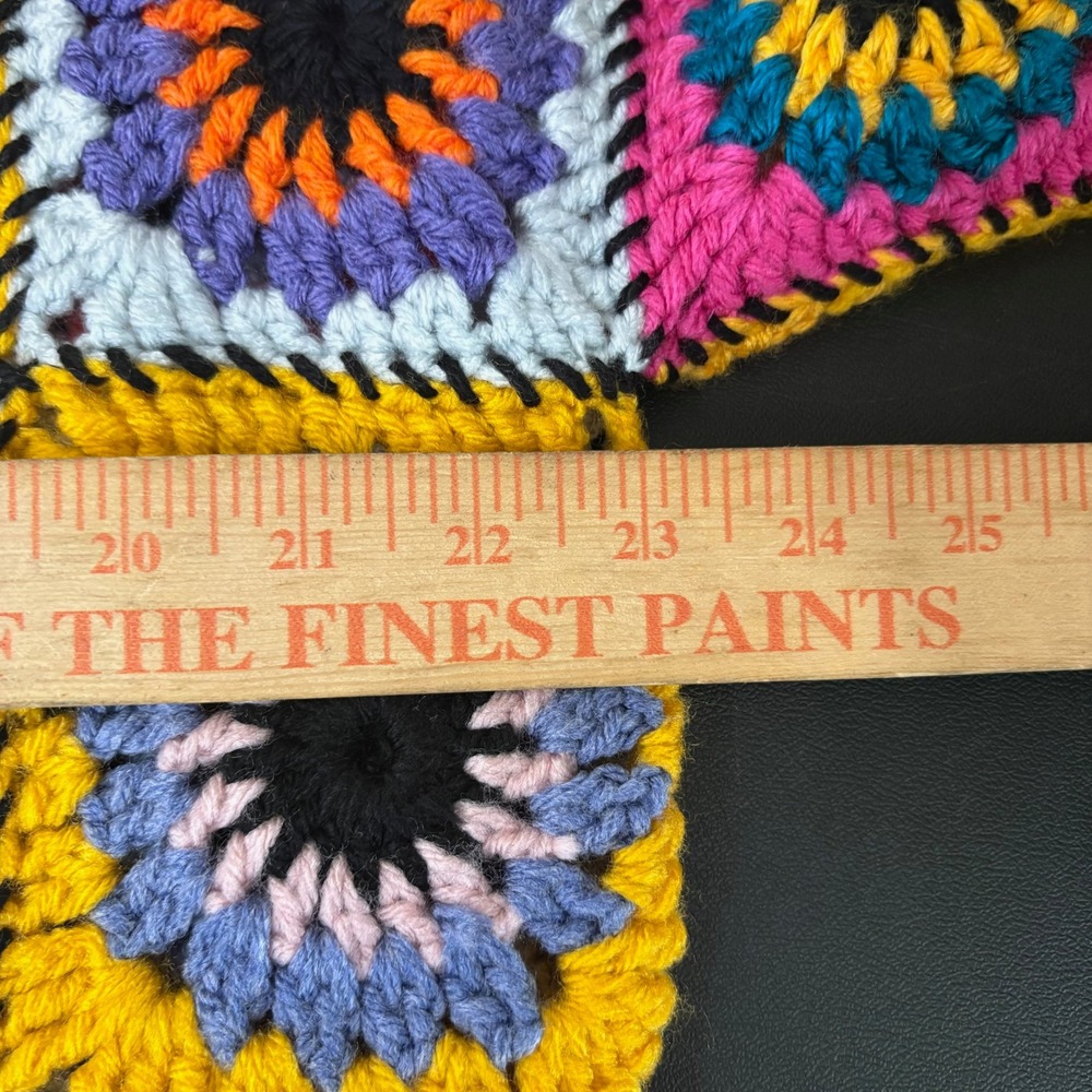 Handmade Crochet Granny Square Open Cardigan Sweater Rainbow Sunburst Size L - Picture 4 of 9